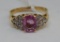 18KT YELLOW GOLD PINK SAPPHIRE AND DIAMOND RING
