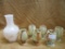 SET OF 6 STONE GLASSES AND VASE