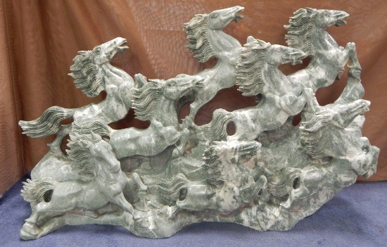 VERY LARGE HEAVILY DETAILED JADE MULTI HORSE SCULPTURE