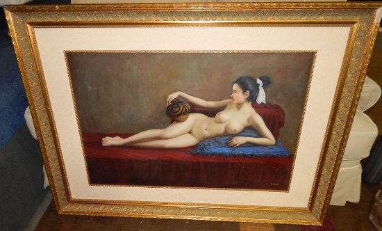 SIGNED A. DAUDIE NUDE OIL ON CANVAS ARTWORK