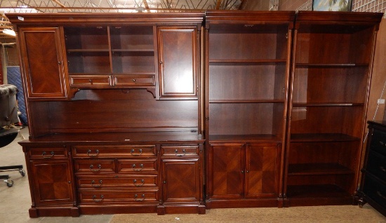 3 PC WOOD DESK CREDENZA AND BOOKSHELVES