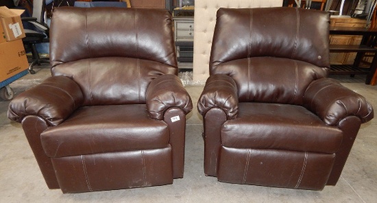 PAIR OF BROWN LEATHER RECLINERS