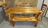 CABIN PINE DINING ROOM TABLE 4 CHAIRS AND BENCH