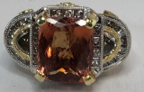 18KT GOLD IMPERIAL TOPAZ AND DIAMOND RING