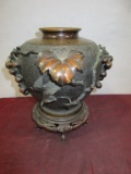 STUNNING BRONZE GRAP VASE WITH STAND