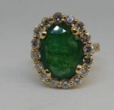 14KT YELLOW GOLD EMERALD AND DIAMOND RING