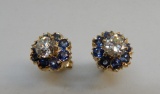 14KT YELLOW GOLD SAPPHIRE AND DIAMOND EARRING