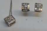 14KT WHITE GOLD DIAMOND PENDANT AND EARRING SET