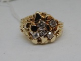 14KT YELLOW GOLD NUGGET DIAMOND RING