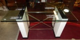 GLASS TOP DINING TABLE  WHITE AND METAL BASE