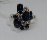 14KT WHITE GOLD SAPPHIRE AND DIAMOND RING