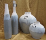 SET OF 4 GREY AND WHITE CERAMIC VASES