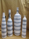 4 WHITE/GREY STRIPPED VASES