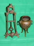 BRONZE 3 LEGGED VASE AND MINI EASEL