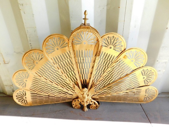 Brass Peacock Fireplace Screen