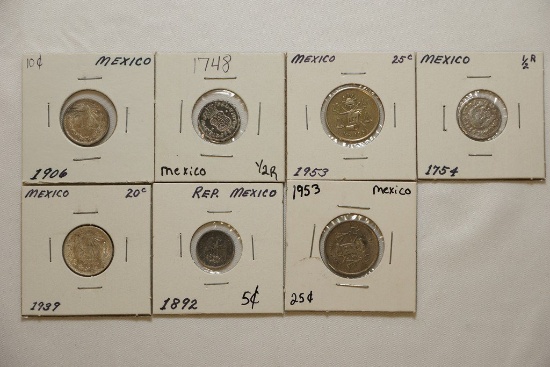 7 Vintage Mexican Silver Coins