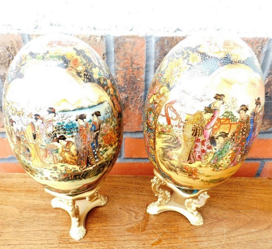 Pair Of Satsuma Style Eggs On Stands