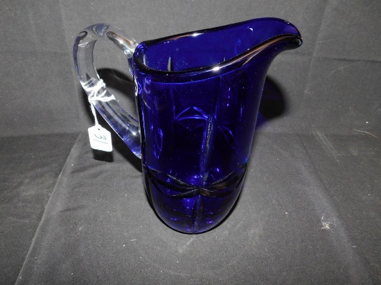 Bohemian Cobalt Blue Art Glass Pitcher