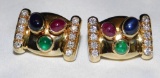 18K Gold Sapphire/Emerald/Ruby And Diamond Earrings
