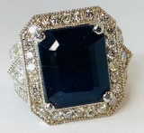 14K White Gold Sapphire Diamond Ring