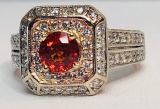 14K Gold Orange Sapphire Diamond Ring
