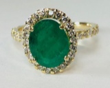 14K Yellow Gold Emerald Diamond Ring