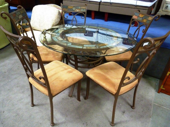 GLASS TOP TABLE WITH 5 CHAIRS - LIKE NEW