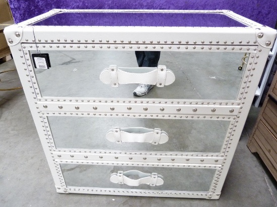 LEATHER AND MIRRORED 3 DRAWER CHEST