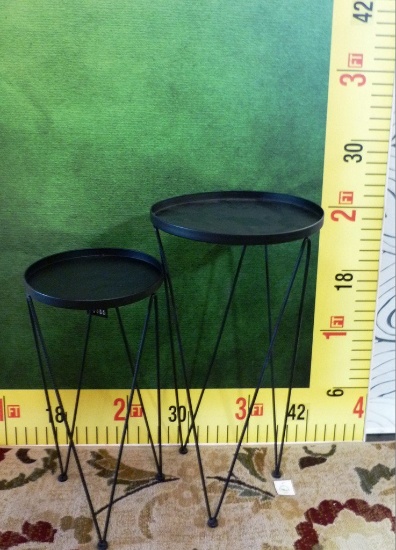 PAIR OF BLACK METAL ROUND END TABLES