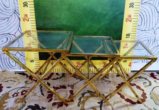 SET OF NEW 3 GOLD NESTING TABLES