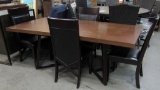 NEW WOOD TOP DINING TABLE WITH 6 LEATHER CHAIRS