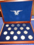 DISPLAY WITH 16 AMERICAN SILVER EAGLES