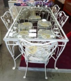 VINTAGE ORNAMENTAL METAL TABLE AND 6 CHAIRS