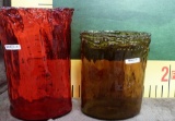 2LARGE ART GLASS VASES RED AND BROWN