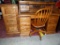 SOLID OAK ROLLTOP DESK WITH CHAIR AND FILING CABINET