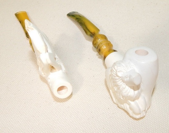2 NEW OLD STOCK FIGURAL MEERSCHAUM PIPES