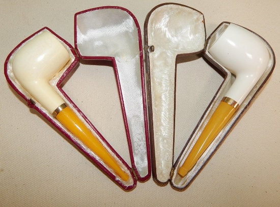 2 NEW OLD STOCK MEERSCHAUM PIPES IN CASES