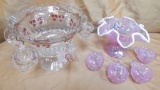 PAIR OF MINI FENTON PUNCH BOWLS WITH CUPS CLEAR/PINK