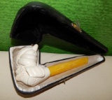 CARVED FIGURAL NOS MEERSCHAUM PIPE IN CASE