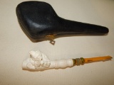 NOS CARVED FIGURAL MEERSCHAUM PIPE IN CASE