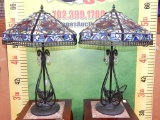 PAIR OF TIFFANY STYLE SATINGLASS LAMPS FLORAL DESIGN