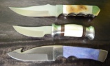3 BONE HANDLED FIXED BLADE KNIVES