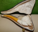 CARVED NOS FIGURAL MEERSCHAUM PIPE IN CASE