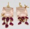 18KT YELLOW GOLD ROSE QUARTZ & RUBY EAR.