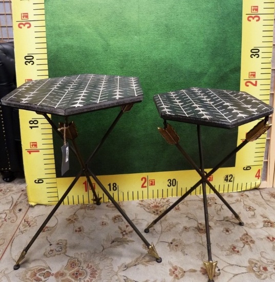 PAIR OF BLACK & WHITE TILE TOP TABLES
