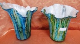 PAIR OF COLOFUL ARTGLASS VASES