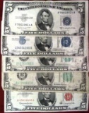 5 VINTAGE US $5.00 BILLS