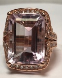 14KT ROSE GOLD KUNZITE  AND DIA. RING