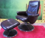 NEW ELEGANT BLACK LEATHER OFFICE CHAIR WITH OTTOMAN