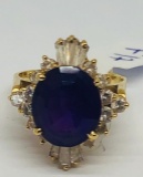 14KT YELLOW GOLD AMETHYST AND DIA. RING